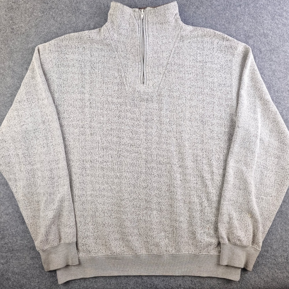 Orvis Mens Large Gray 1/4 Zip Pullover Sweatshirt Cotton Blend Marl Knit